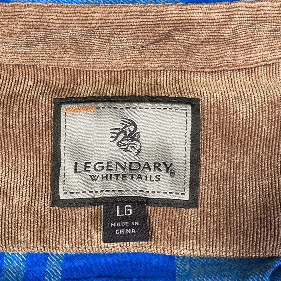 Legendary Whitetails Shirt Mens Large Blue Plaid Buck Camp Flannel Corduroy - Picture 5 of 12